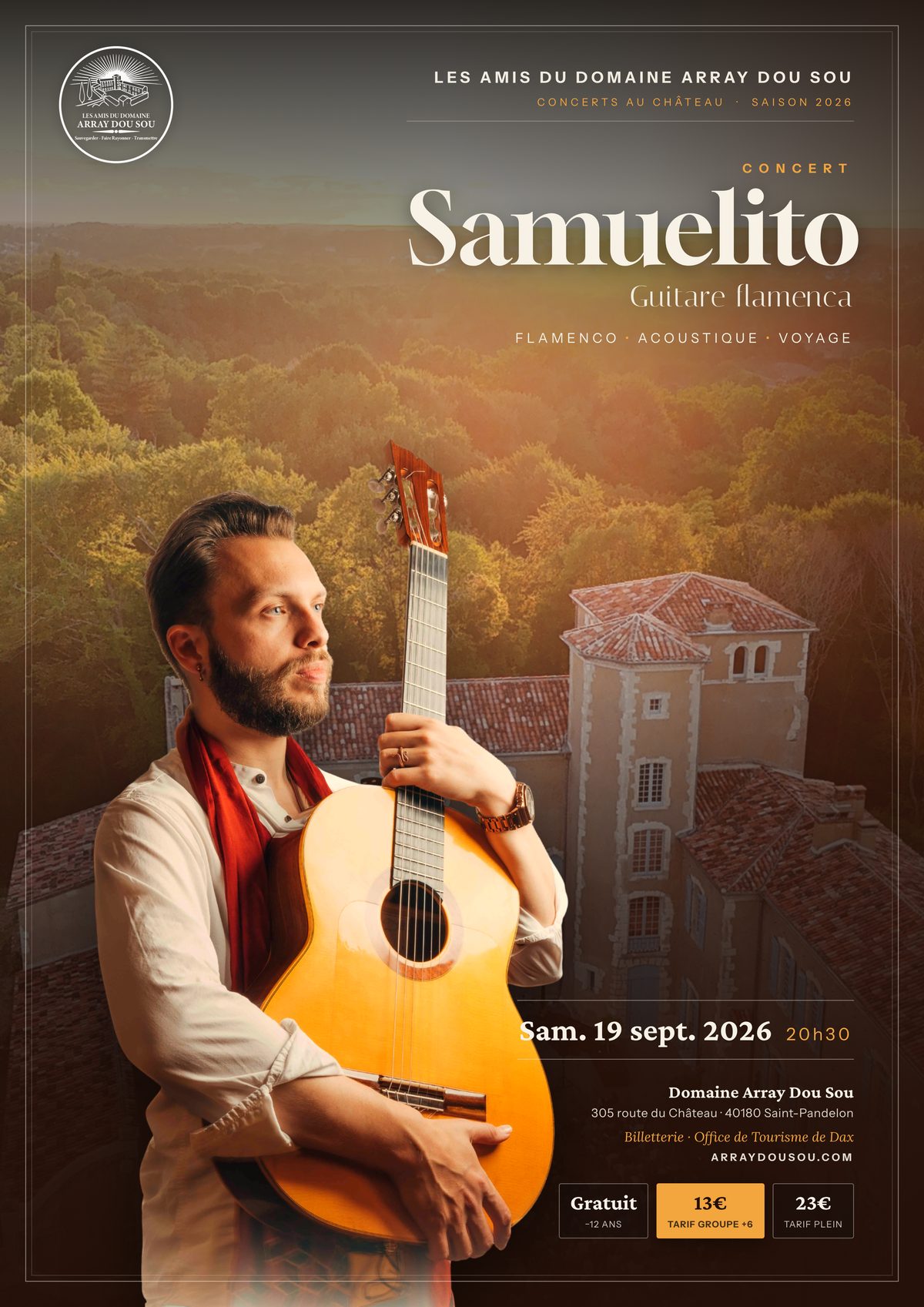 Affiche Samuelito — guitare flamenca — Sam. 19 septembre 2026 · 20h30 au Domaine Array Dou Sou
